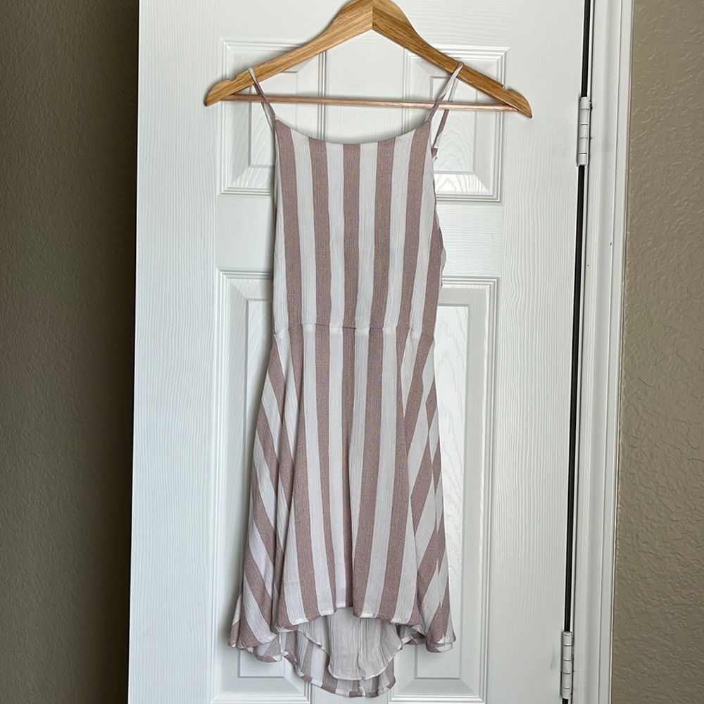 Lulu’s Stripe Sundress Size Medium Tan/White